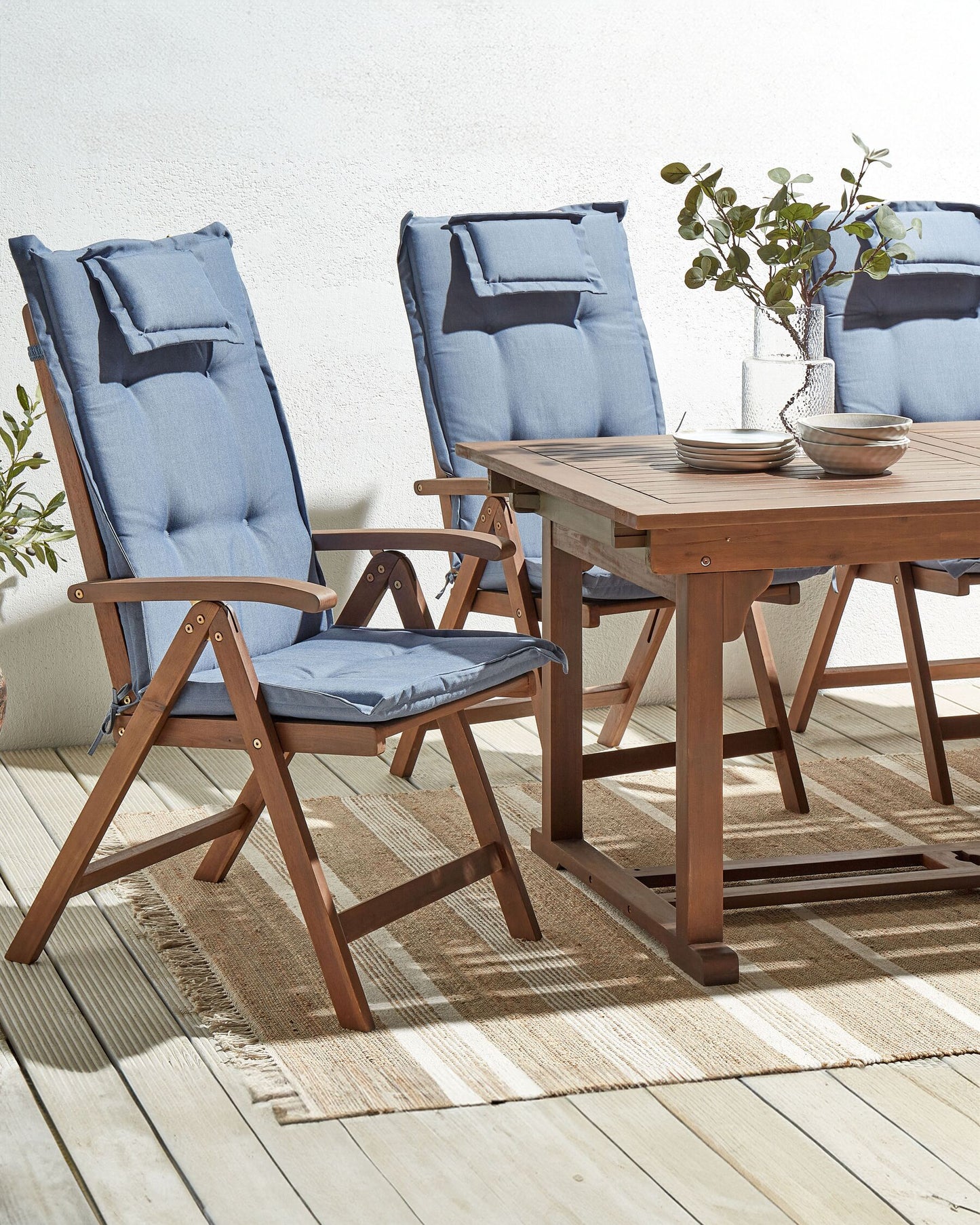Set of 6 Garden Chairs with Cushions AMANTEA Acacia Wood Blue