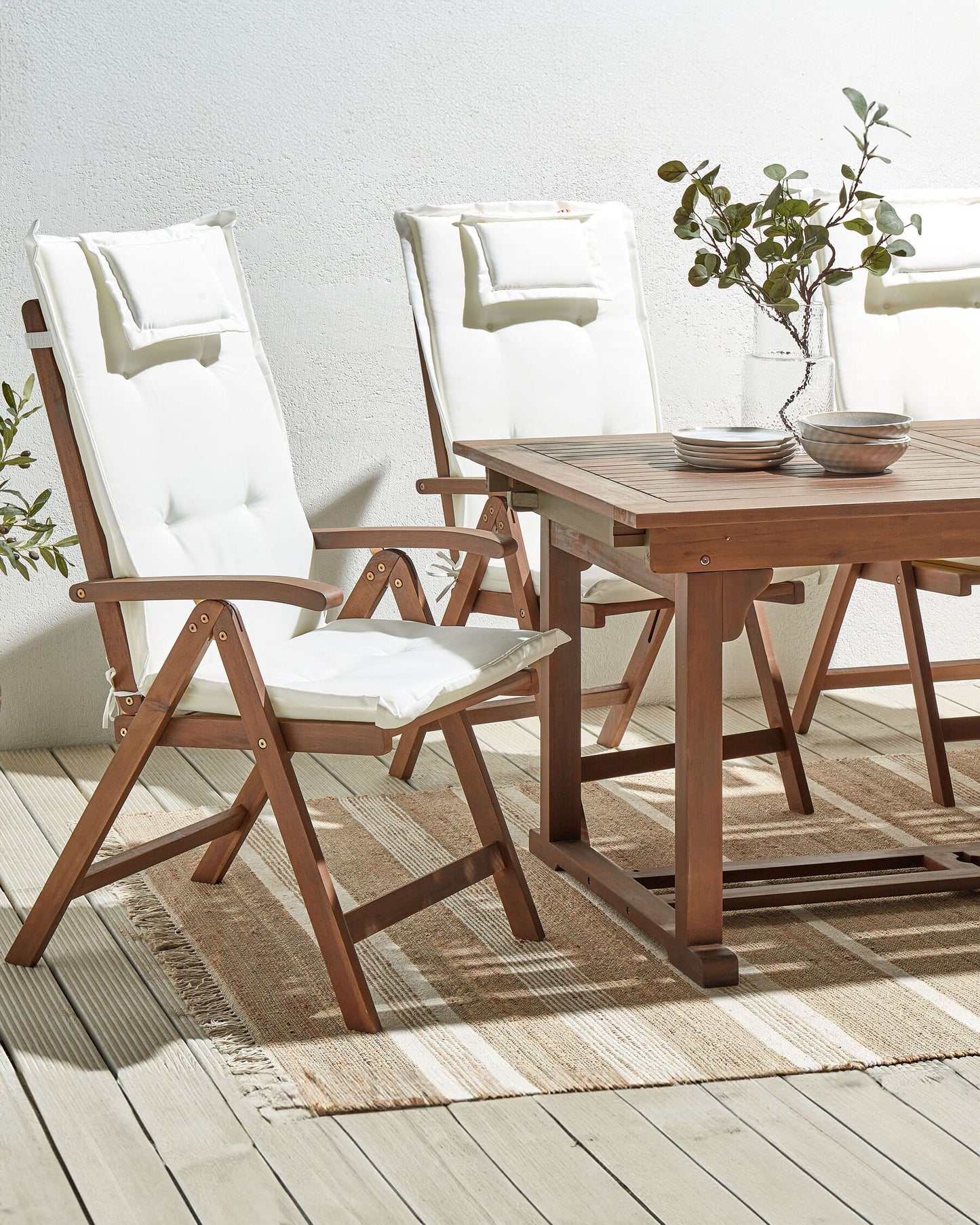Set of 6 Garden Chairs with Cushions AMANTEA Acacia Wood Off-White