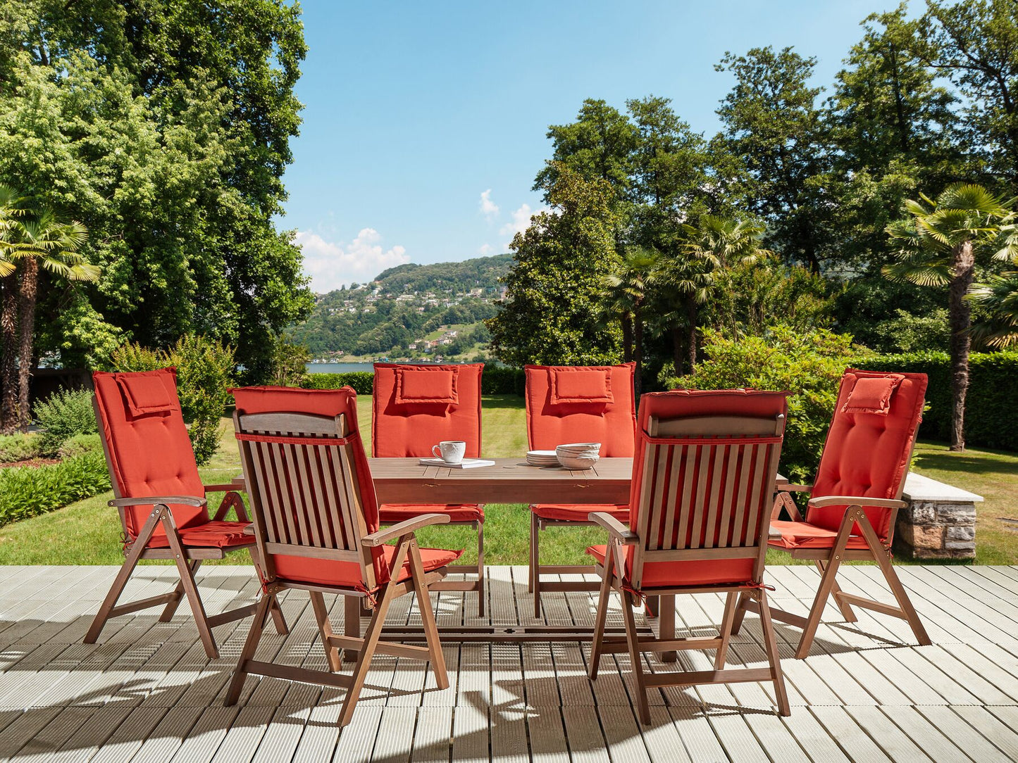 Garden Dining Set 6 Seater AMANTEA with Cushions Acacia Wood Red
