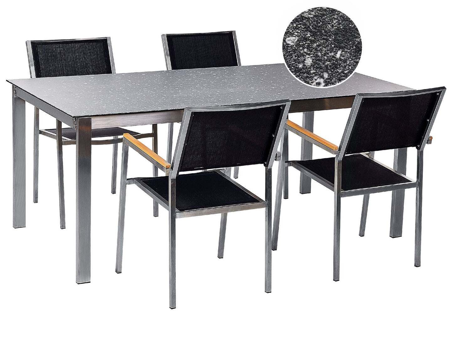 Garden Dining Set 4 Seater COSOLETO/GROSSETO Tempered Glass Granite Effect Black