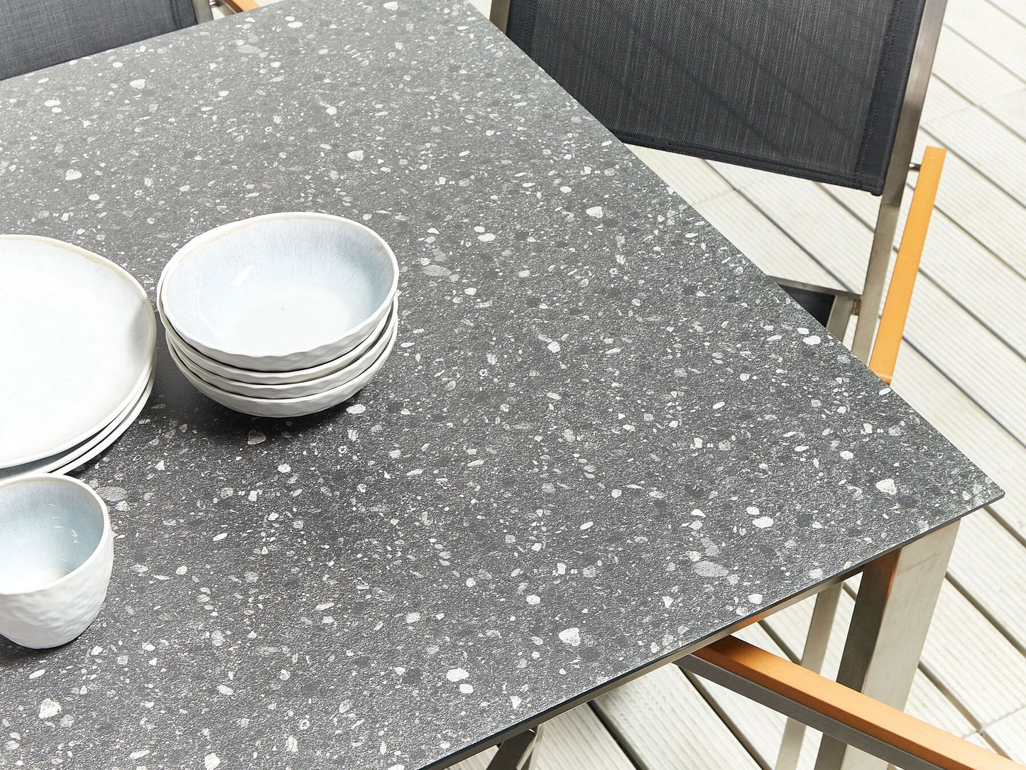 Garden Dining Set 4 Seater COSOLETO/GROSSETO Tempered Glass Granite Effect Black