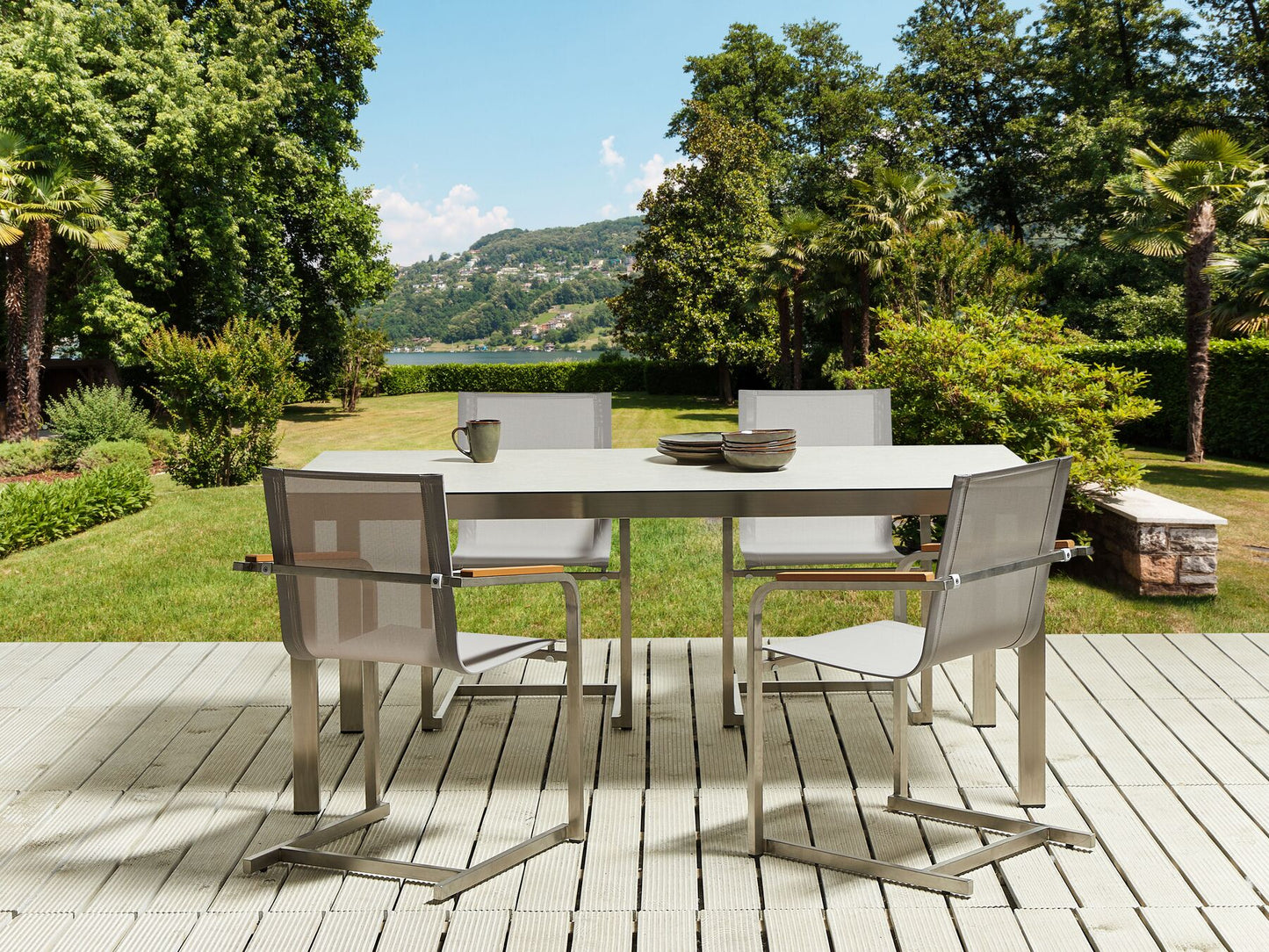 Garden Dining Set 4 Seater COSOLETO Tempered Glass White