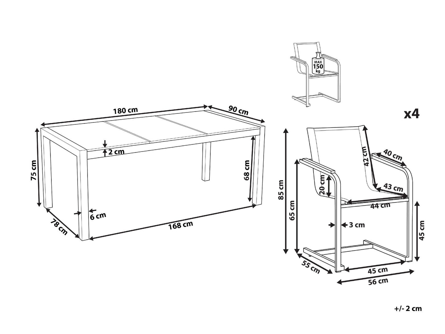 Garden Dining Set 4 Seater COSOLETO Tempered Glass White