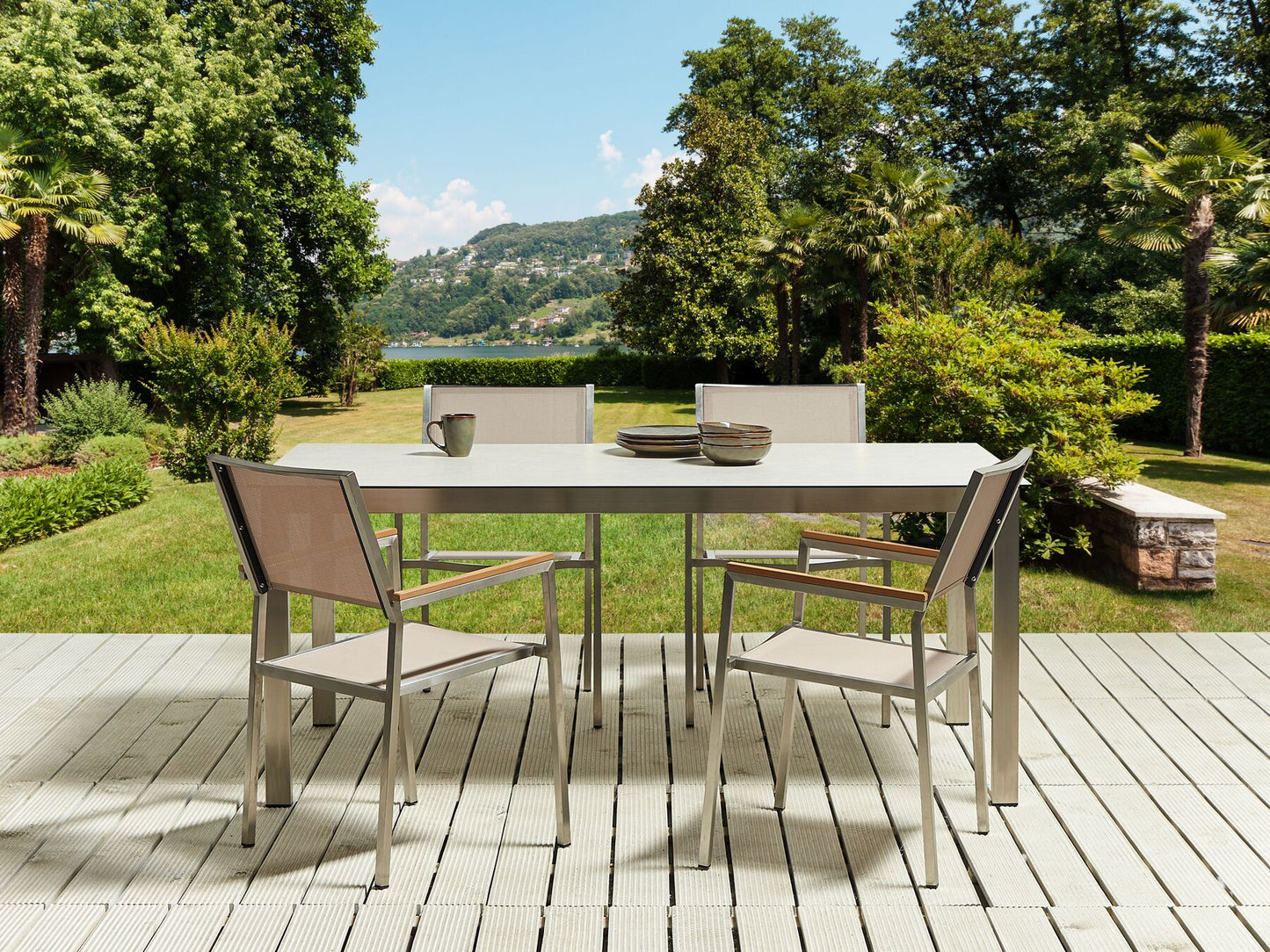 Garden Dining Set 4 Seater COSOLETO/GROSSETO Tempered Glass Marble Effect White/ Beige