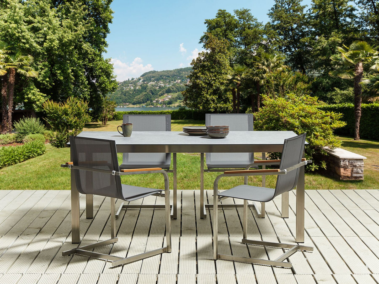 Garden Dining Set 4 Seater COSOLETO Tempered Glass Grey