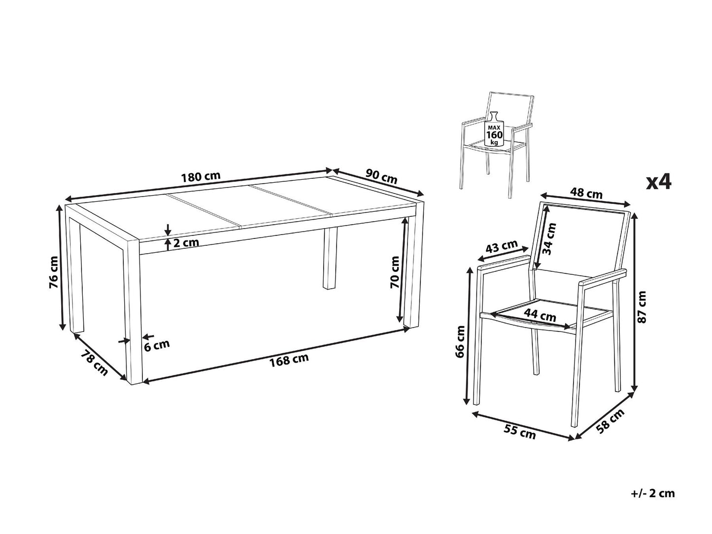 4 Seater Garden Dining Set Grey Glass Top with Grey Chairs COSOLETO/GROSSETO