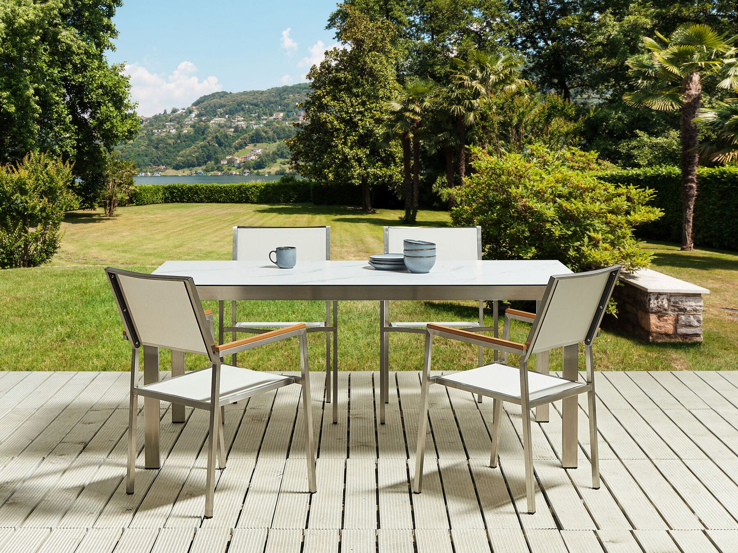 Garden Dining Set 4 Seater COSOLETO/GROSSETO Tempered Glass Marble Effect White Marble