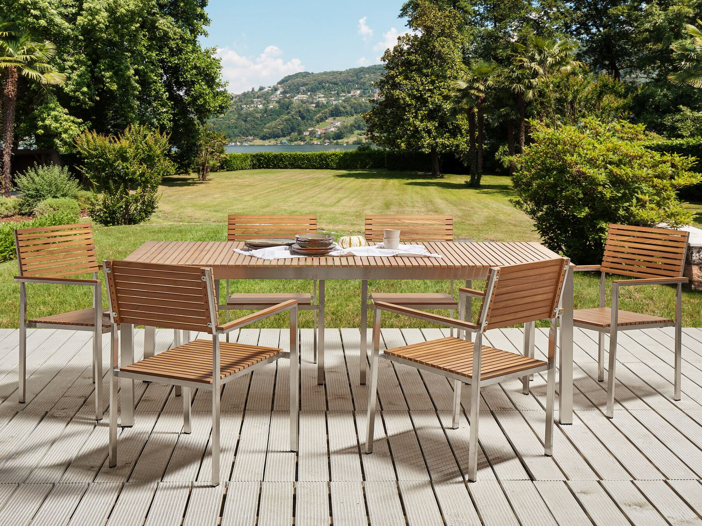 Garden Dining Set 6 Seater VIAREGGIO FSC® Certified Teak Wood Brown