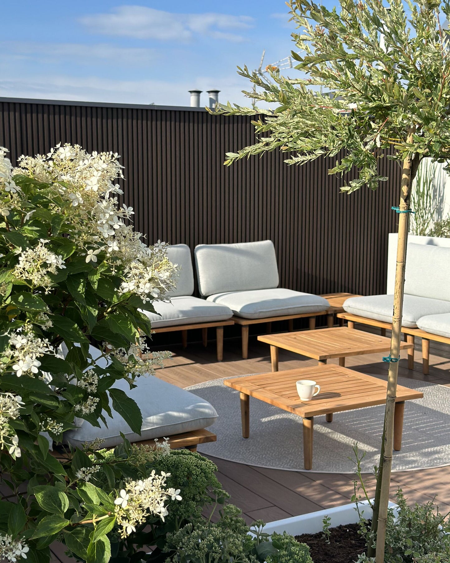 Garden Lounge Set with Table 4 Seater FRASCATI Modular Certified Acacia Wood Light Grey