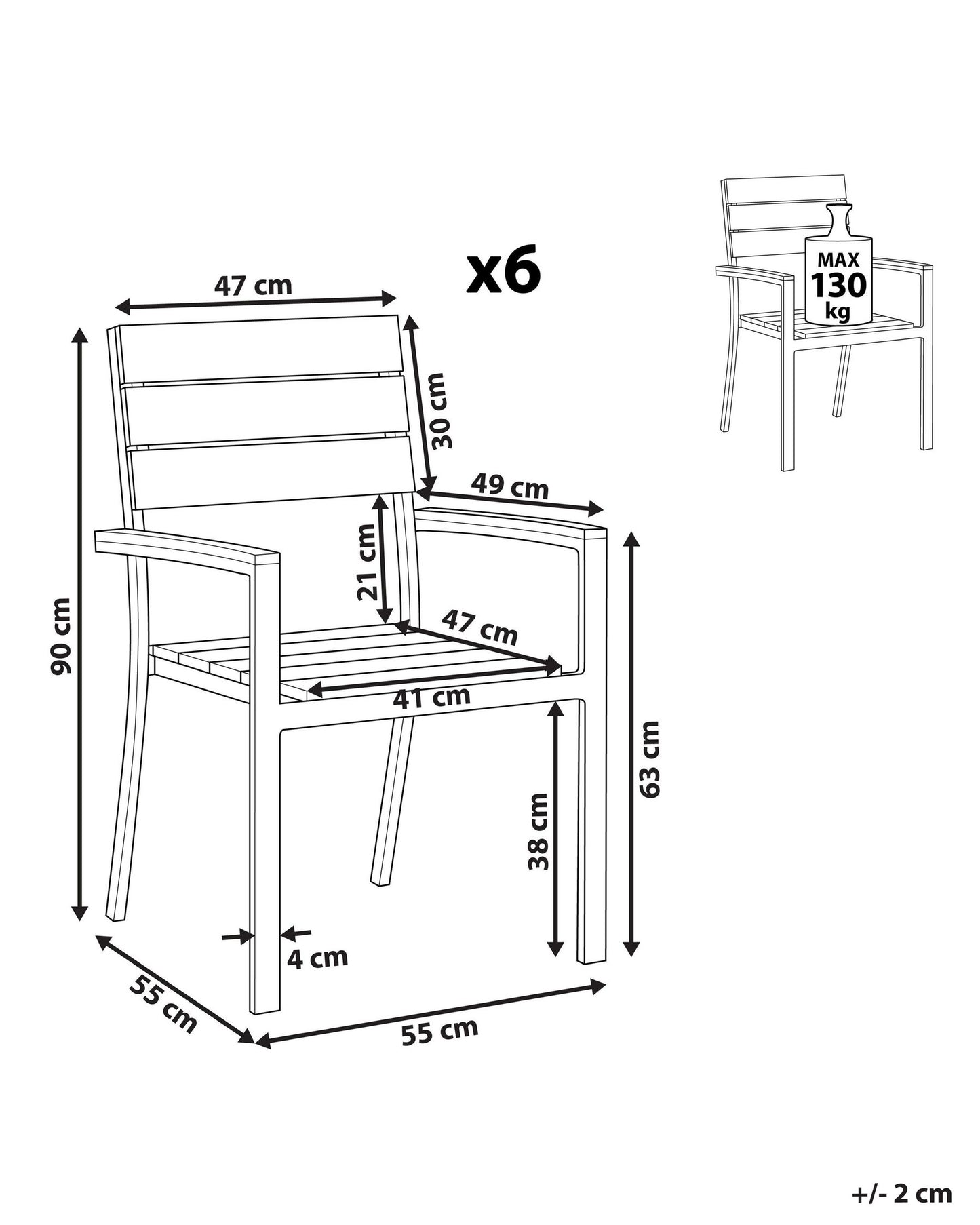 Set of 6 Garden Chairs COMO Beige