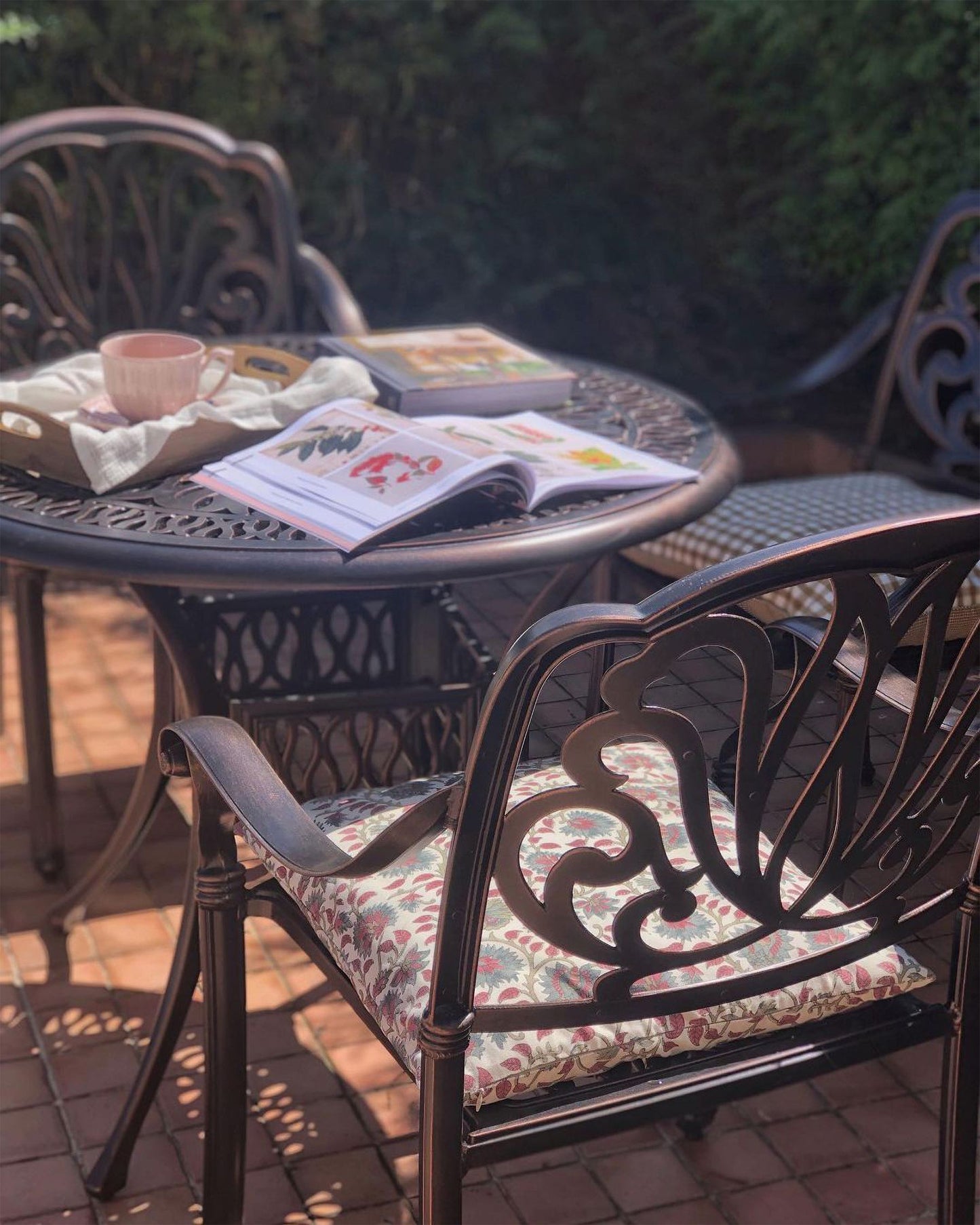 Set of 4 Garden Chairs with Cushions ANCONA Metal Dark Brown