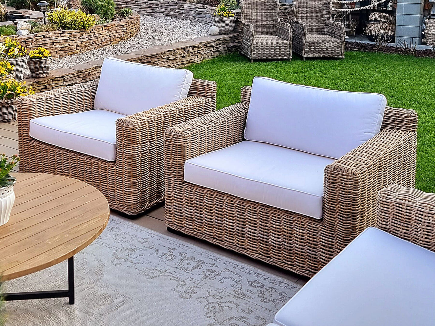 Set of 2 Garden Armchairs Rattan Light Brown