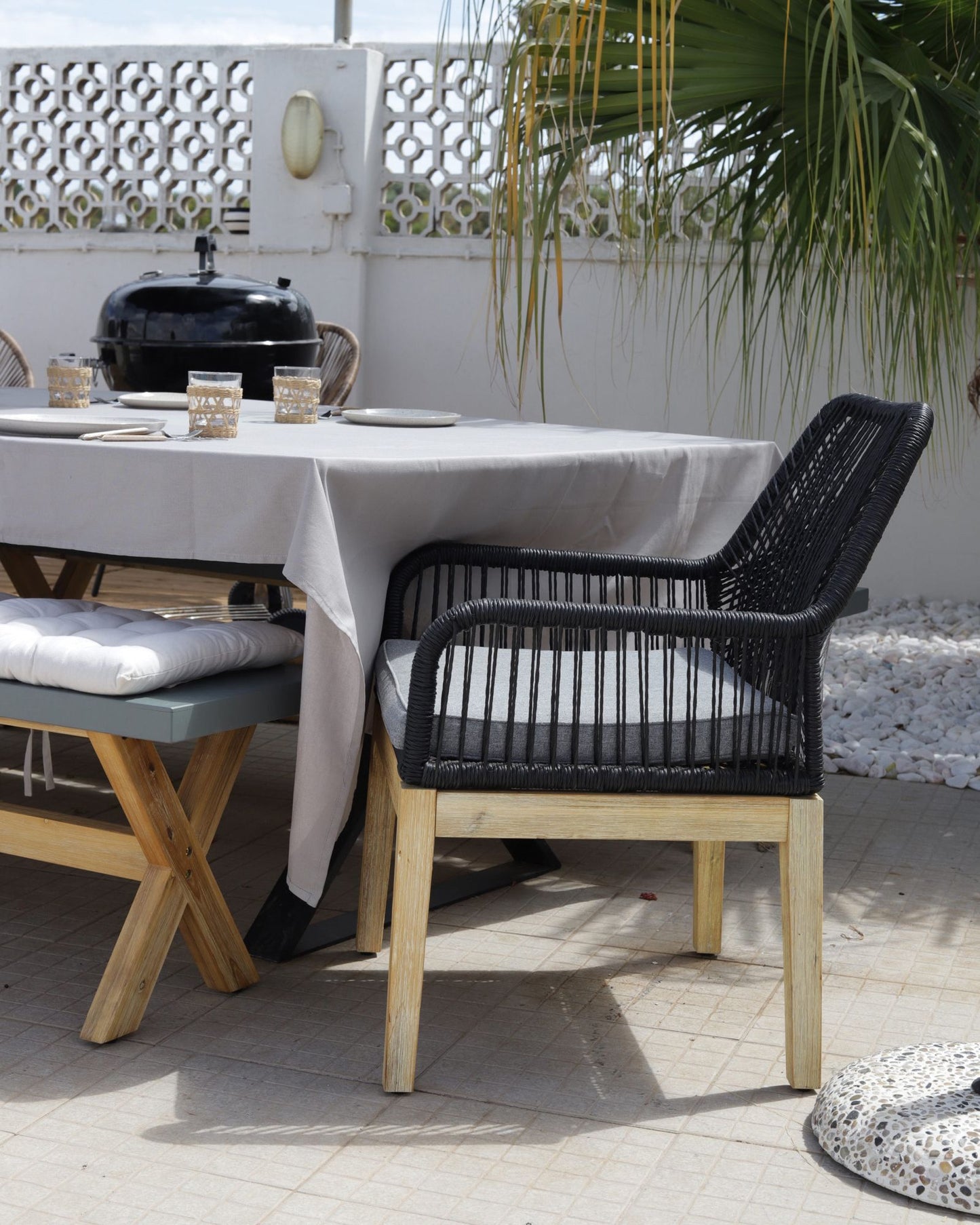 Set of 2 Garden Chairs with Cushions OLBIA Synthetic Material Black