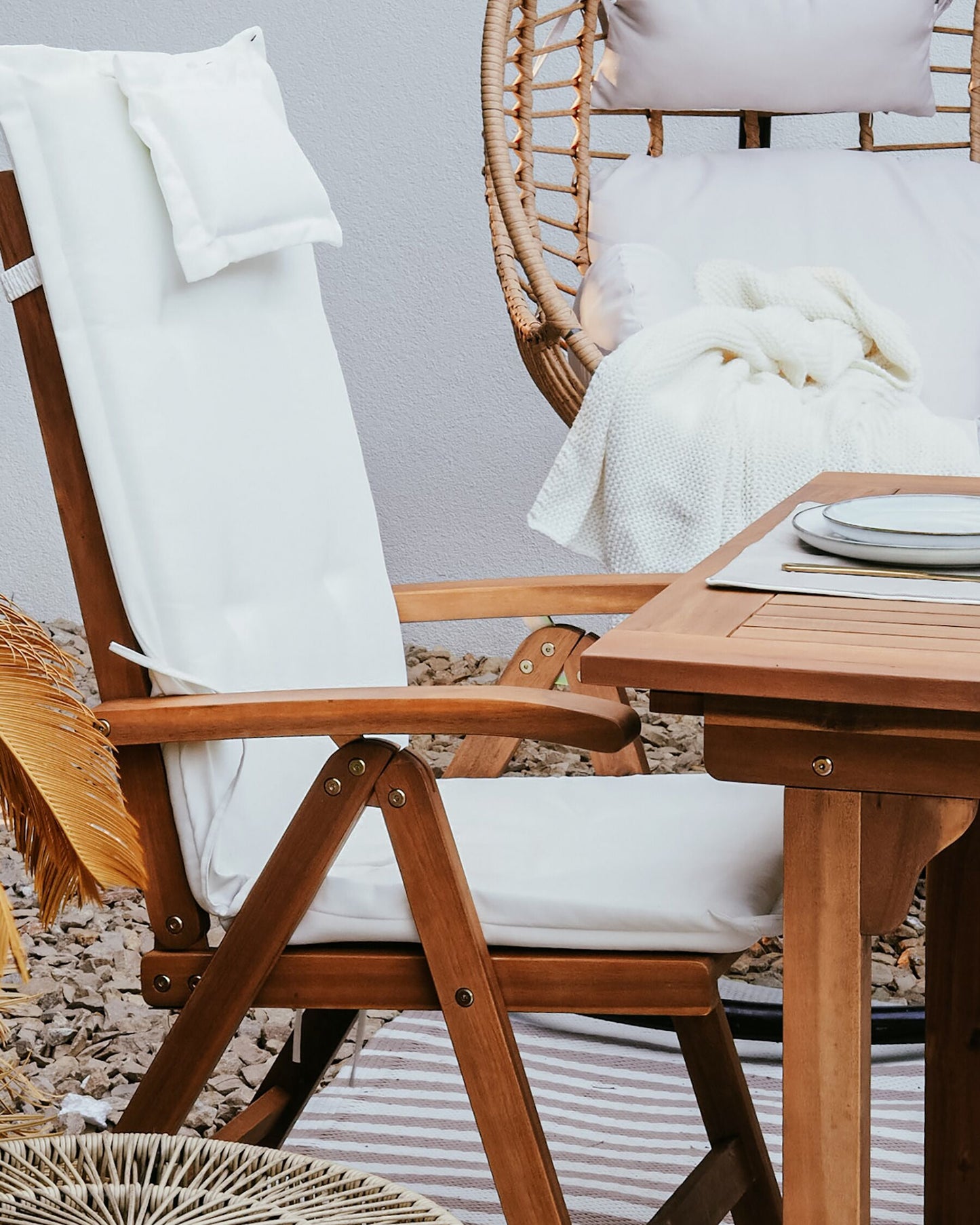 Set of 2 Garden Chairs with Cushions JAVA Acacia Wood Off-White