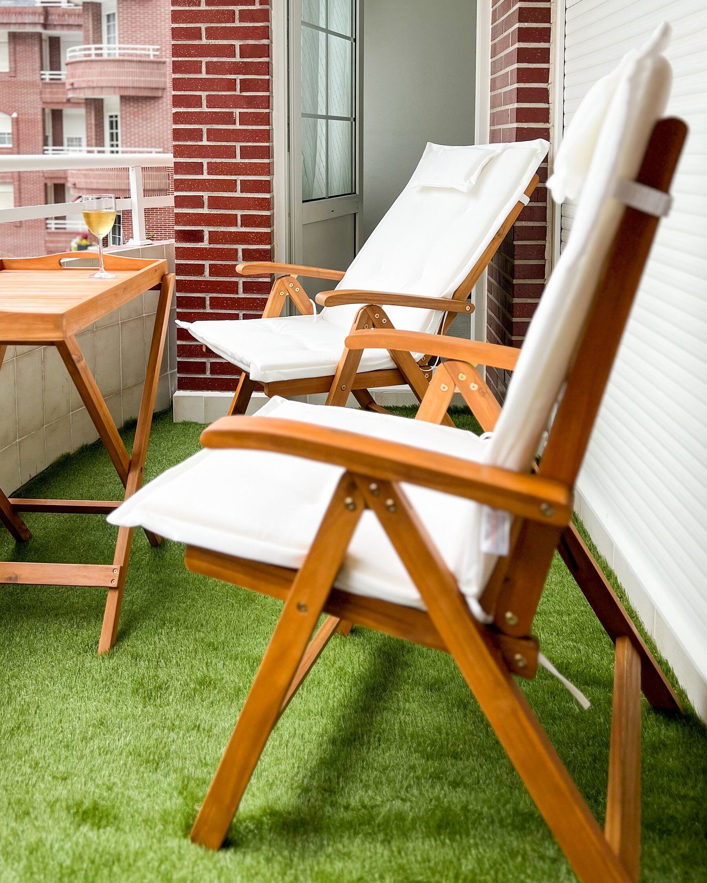 Set of 2 Garden Chairs with Cushions JAVA Acacia Wood Off-White