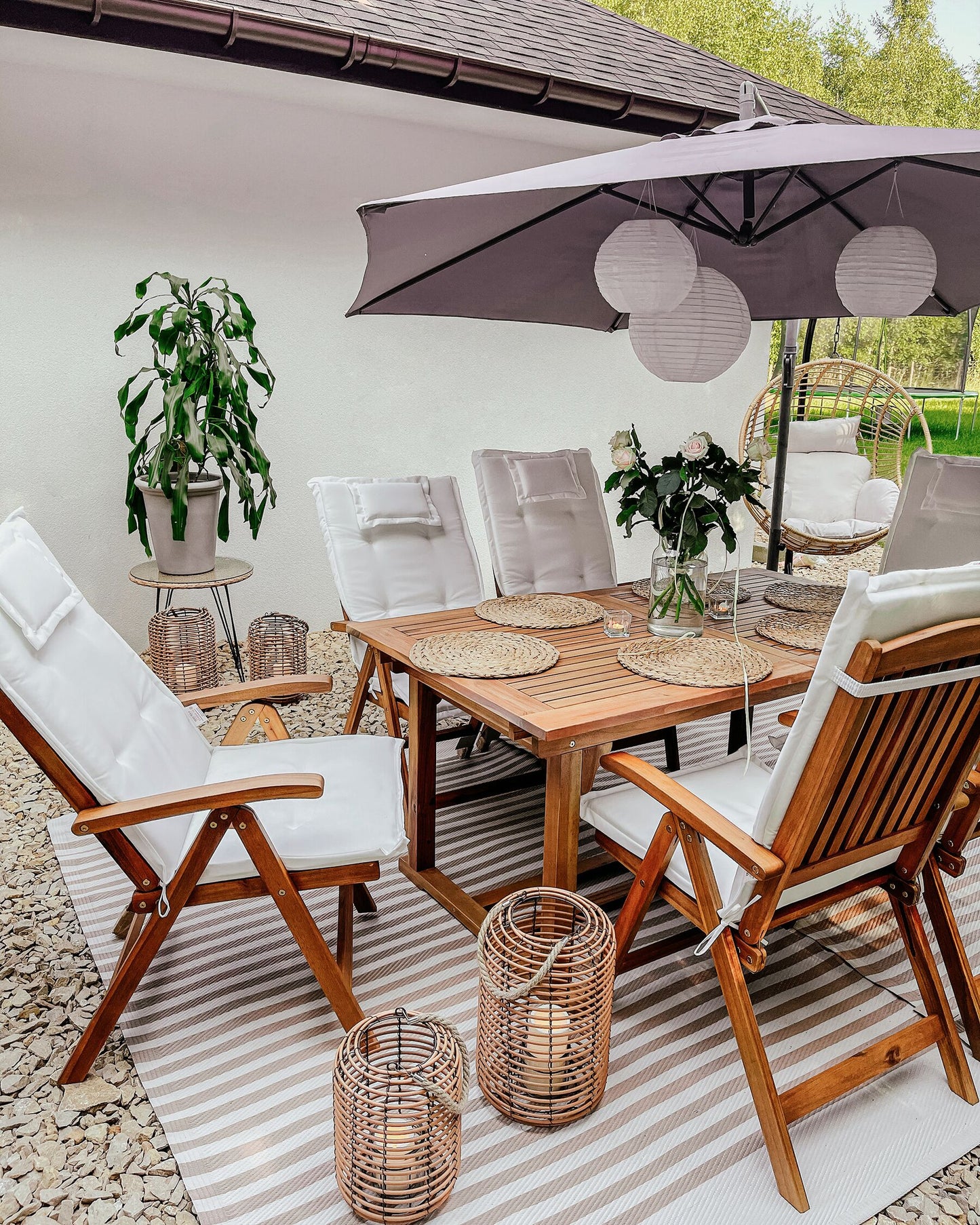 Set of 6 Garden Chairs with Cushions JAVA Acacia Wood Off-White