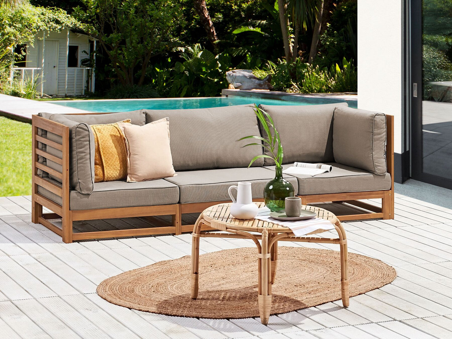 Garden Sofa 3 Seater TRANI Modular Certified Acacia Wood Light Brown