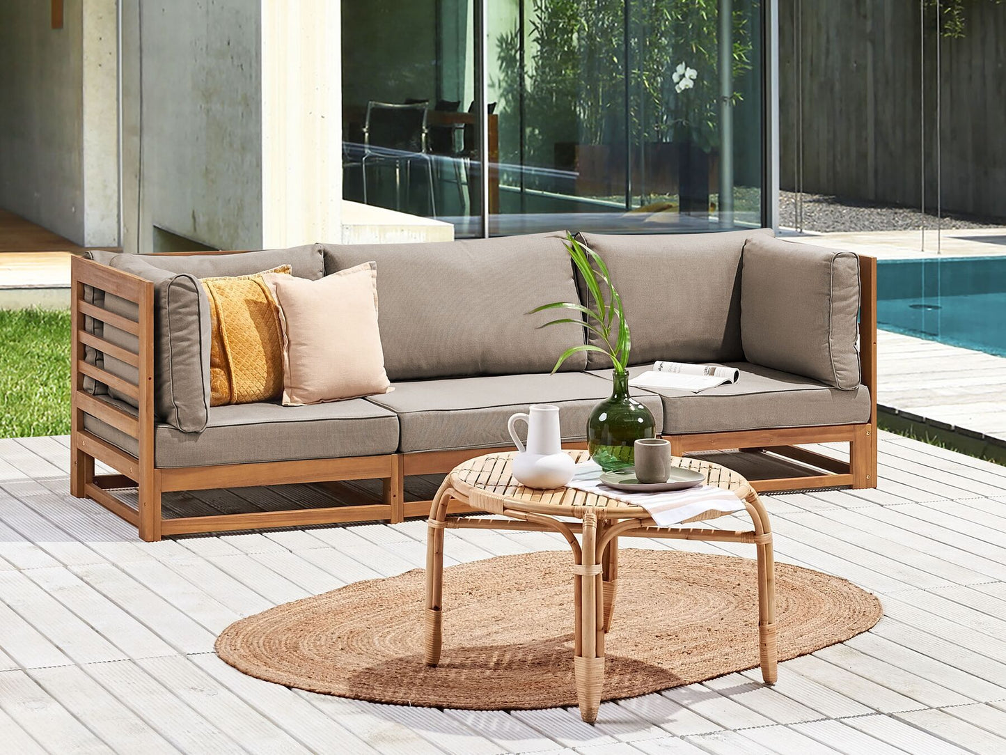 Garden Sofa 3 Seater TRANI Modular Certified Acacia Wood Light Brown