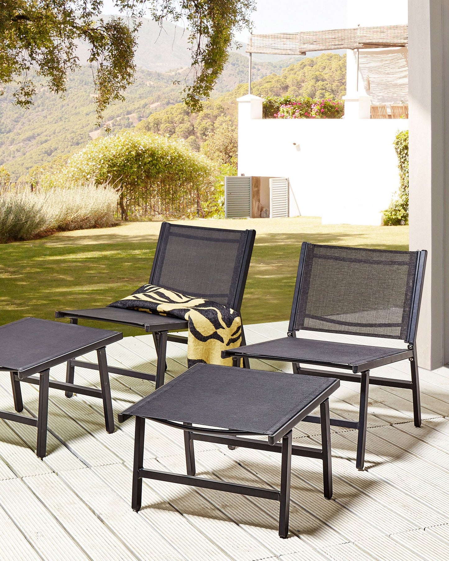 Set of 2 Garden Chairs MARCEDDI with Footstool Metal Black