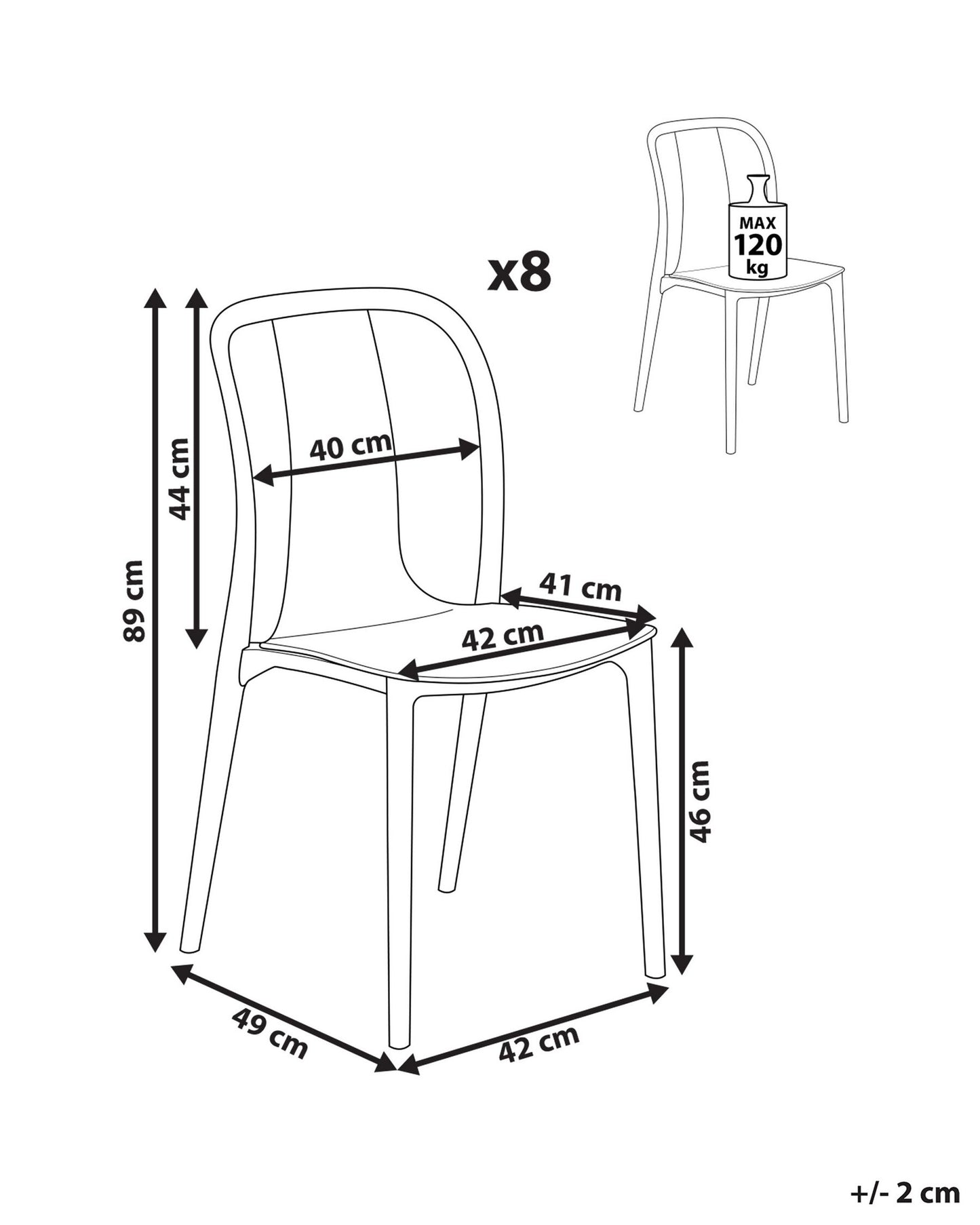 Set of 8 Garden Chairs SPEZIA Grey