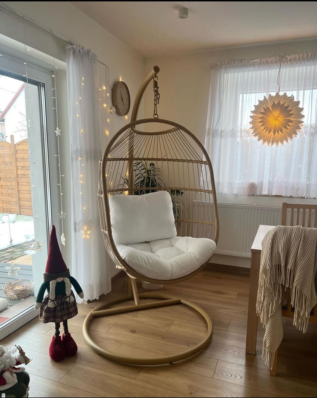 Hanging Chair with Stand ALBA PE Rattan Natural