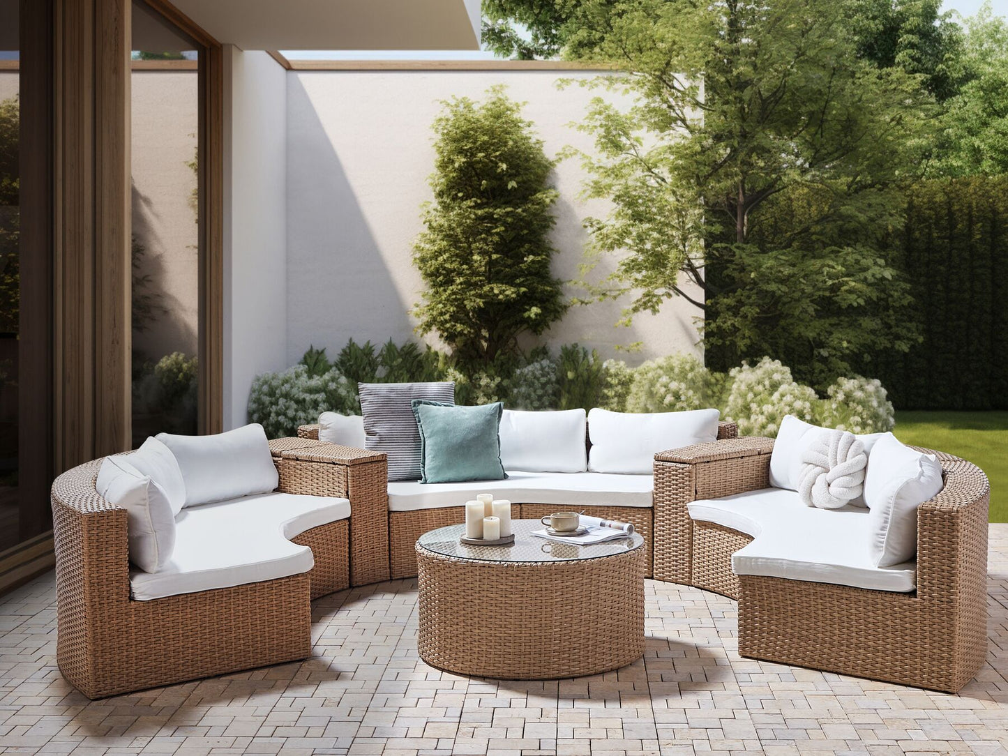Garden Lounge Set with Table 9 Seater SEVERO PE Rattan Sand Beige