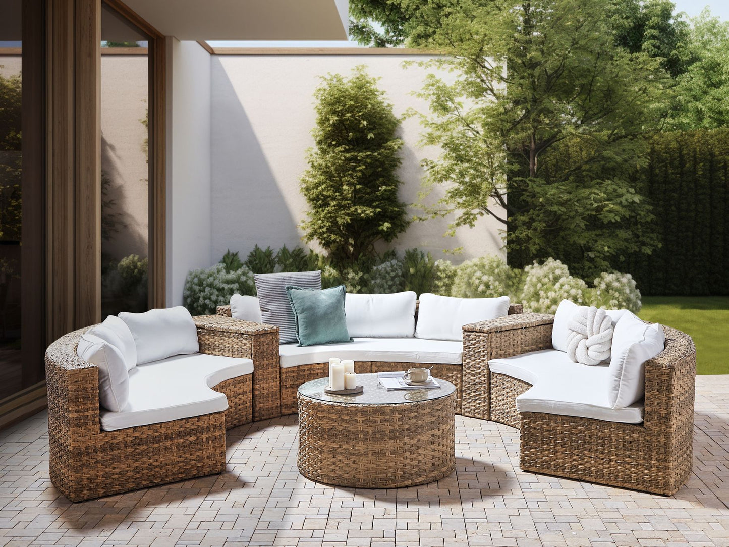 Garden Lounge Set with Table 9 Seater Rattan Golden Brown