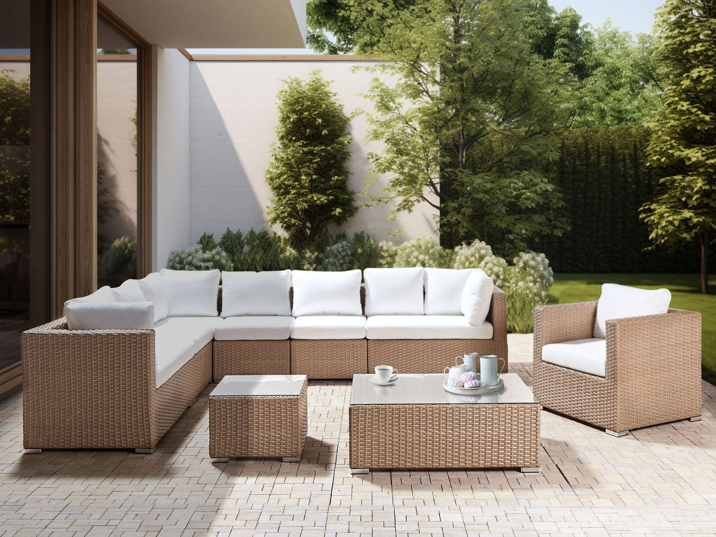 Garden Lounge Set with Table 8 Seater XXL Right Hand Modular PE Rattan Sand Beige