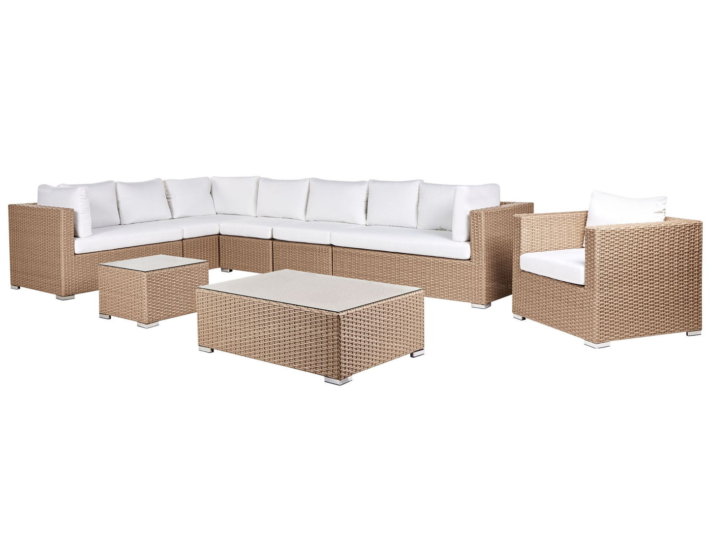 Garden Lounge Set with Table 8 Seater XXL Right Hand Modular PE Rattan Sand Beige