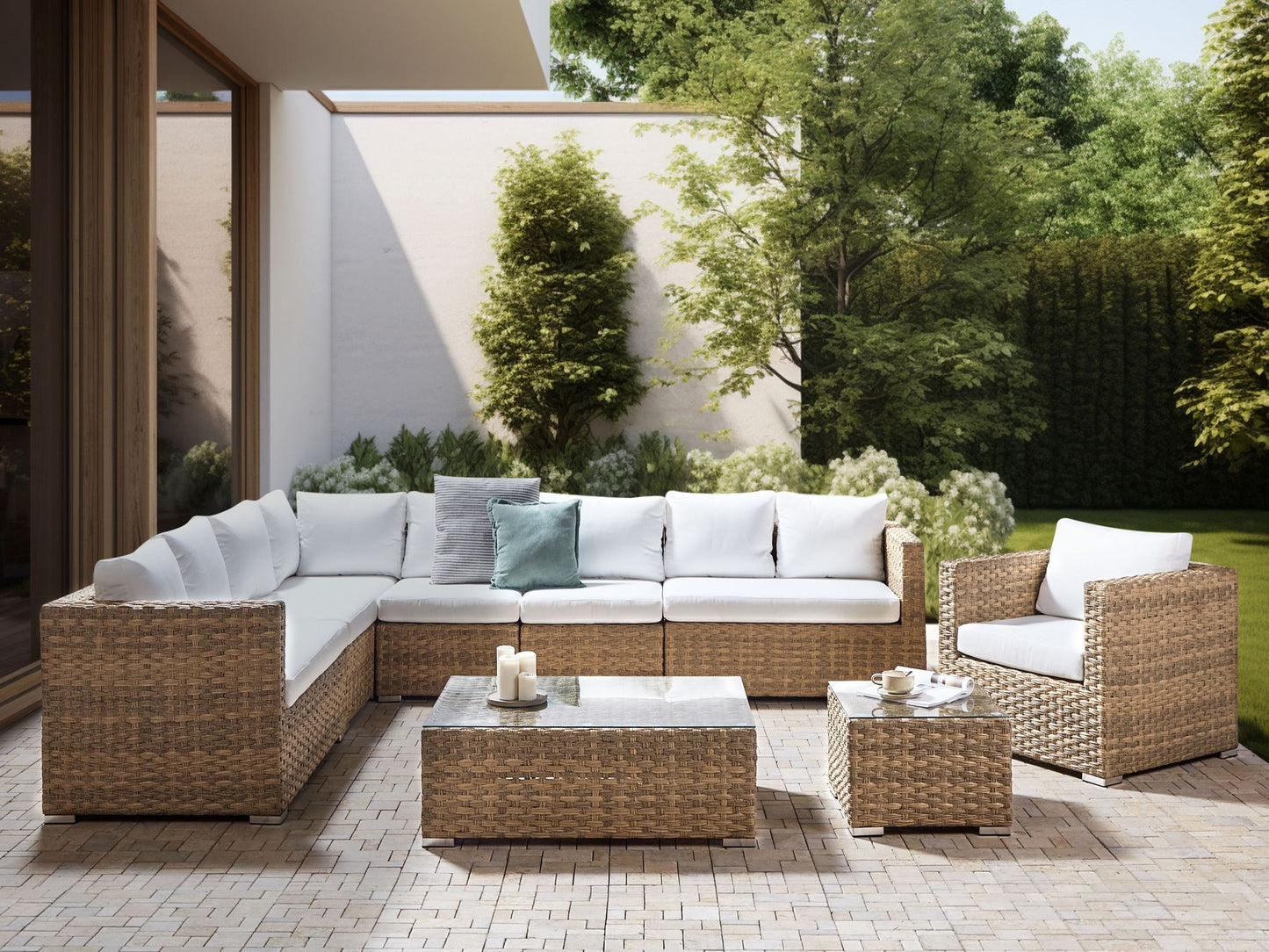 Garden Lounge Set with Table 8 Seater XXL Right Hand Modular PE Rattan Light Brown