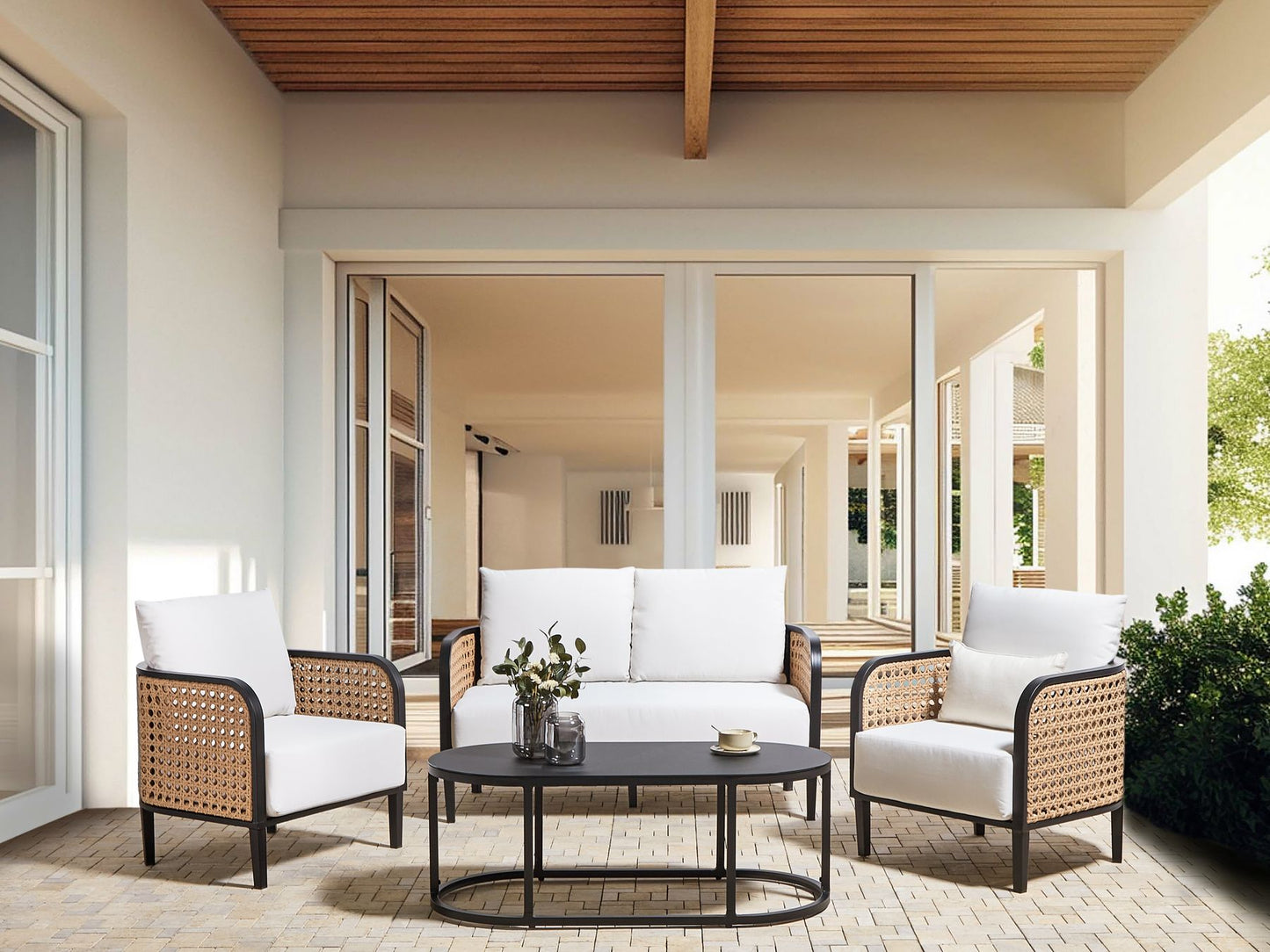 Garden Lounge Set with Table 4 Seater MONTEFALCO Metal White