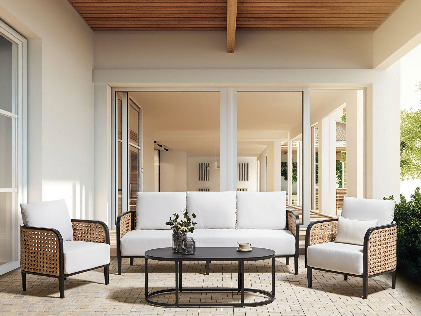 Garden Lounge Set with Table 5 Seater MONTEFALCO Metal White