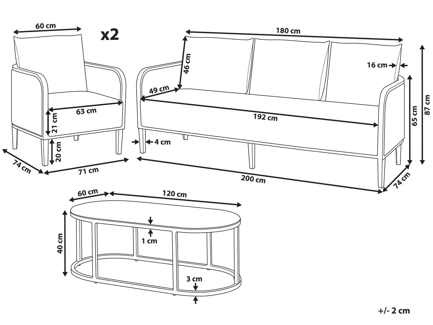 Garden Lounge Set with Table 5 Seater MONTEFALCO Metal White