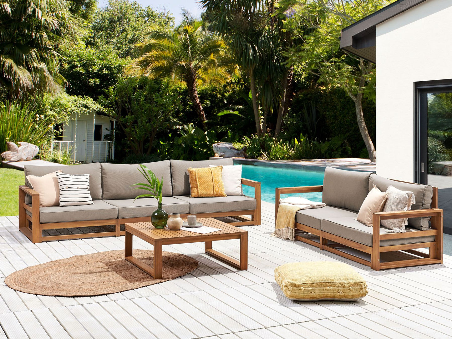 Garden Lounge Set with Table 5 Seater TIMOR Modular Certified Acacia Wood Light Brown