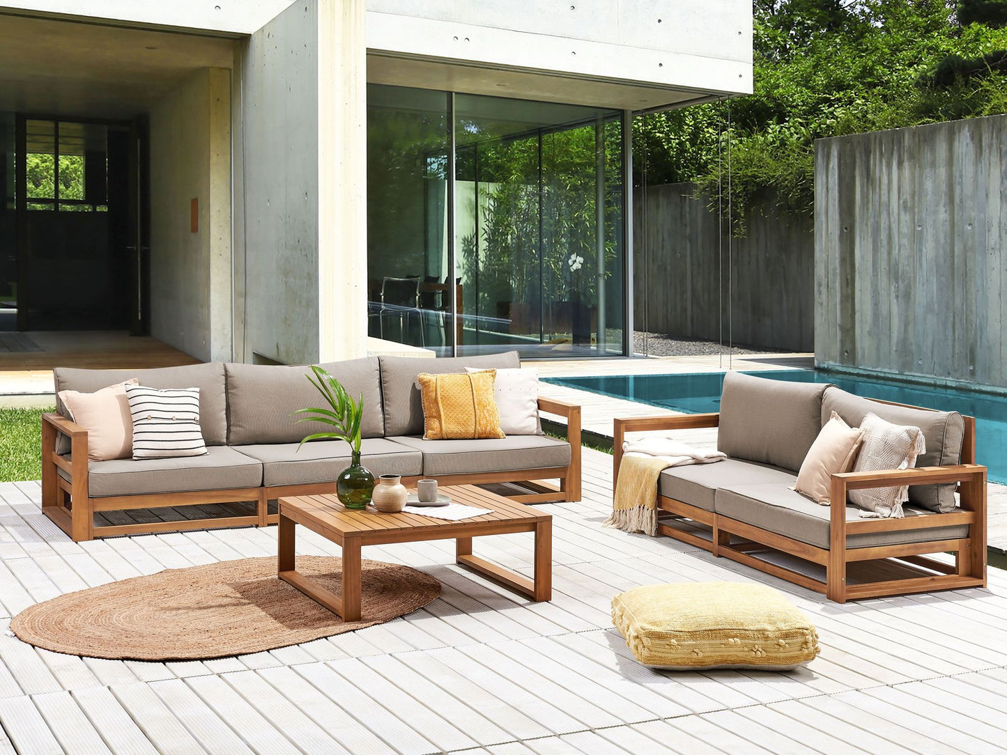 Garden Lounge Set with Table 5 Seater TIMOR Modular Certified Acacia Wood Light Brown