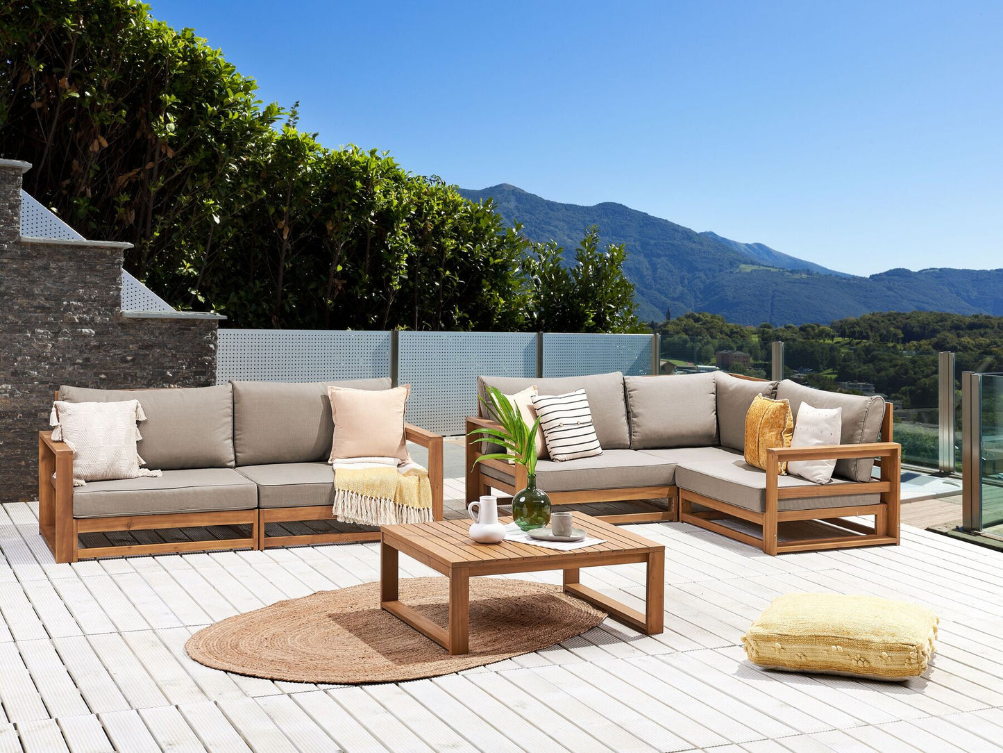 Garden Lounge Set with Table 4 Seater TIMOR Modular Certified Acacia Wood Light Brown