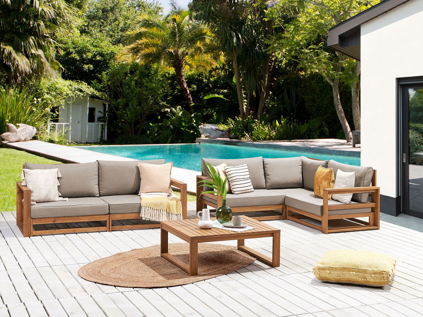 Garden Lounge Set with Table 4 Seater TIMOR Modular Certified Acacia Wood Light Brown