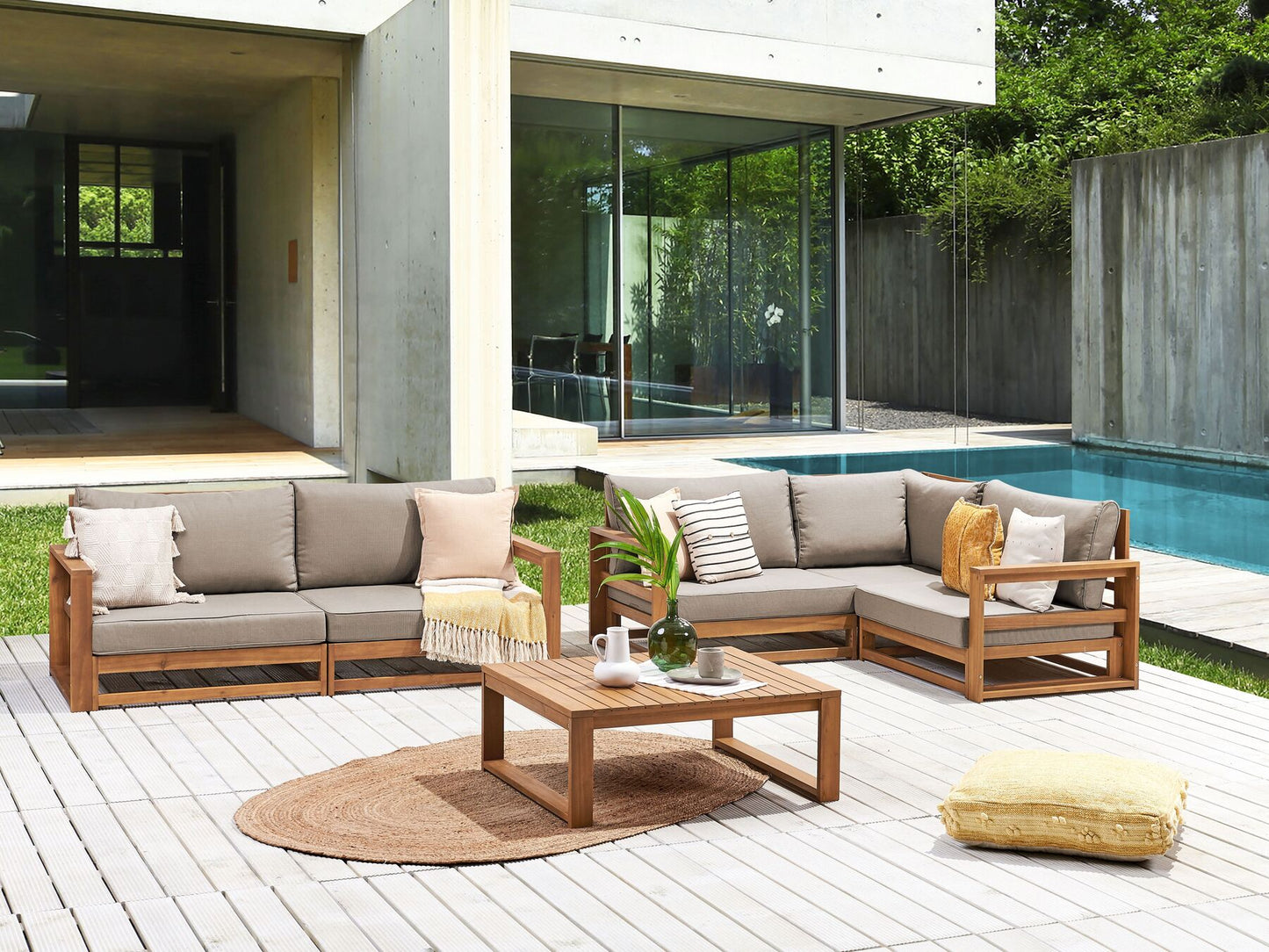 Garden Lounge Set with Table 4 Seater TIMOR Modular Certified Acacia Wood Light Brown