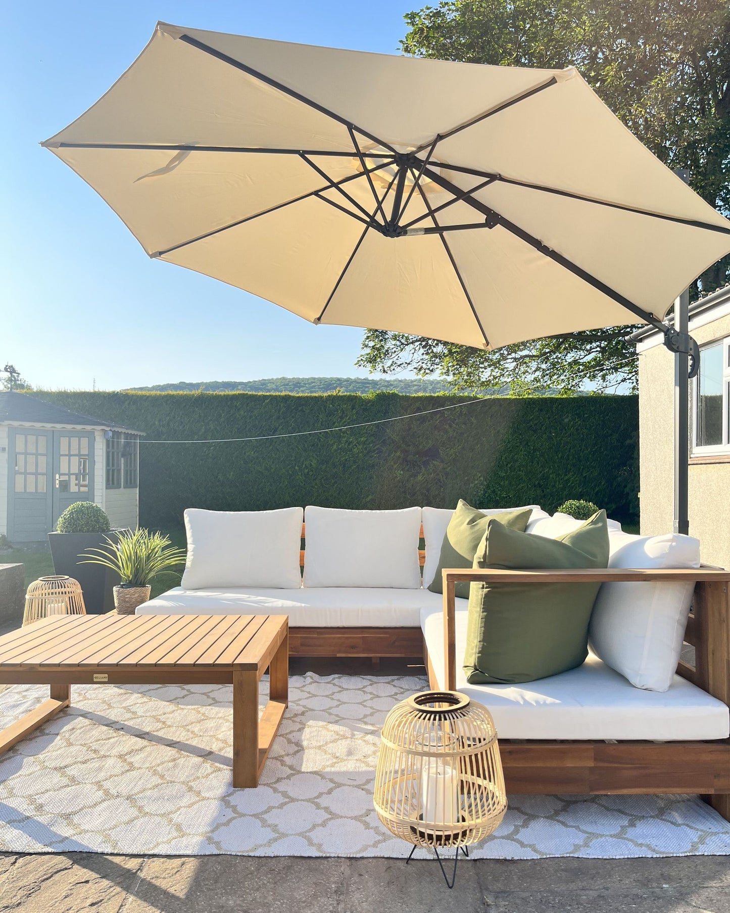 Garden Corner Sofa with Table 5 Seater TIMOR Modular Certified Acacia Wood Light Brown