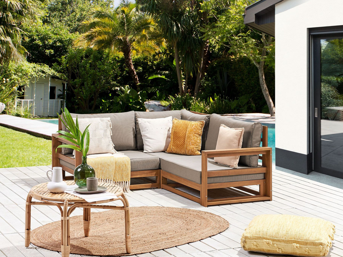 Garden Corner Sofa 2 Seater TIMOR Modular Certified Acacia Wood Light Brown