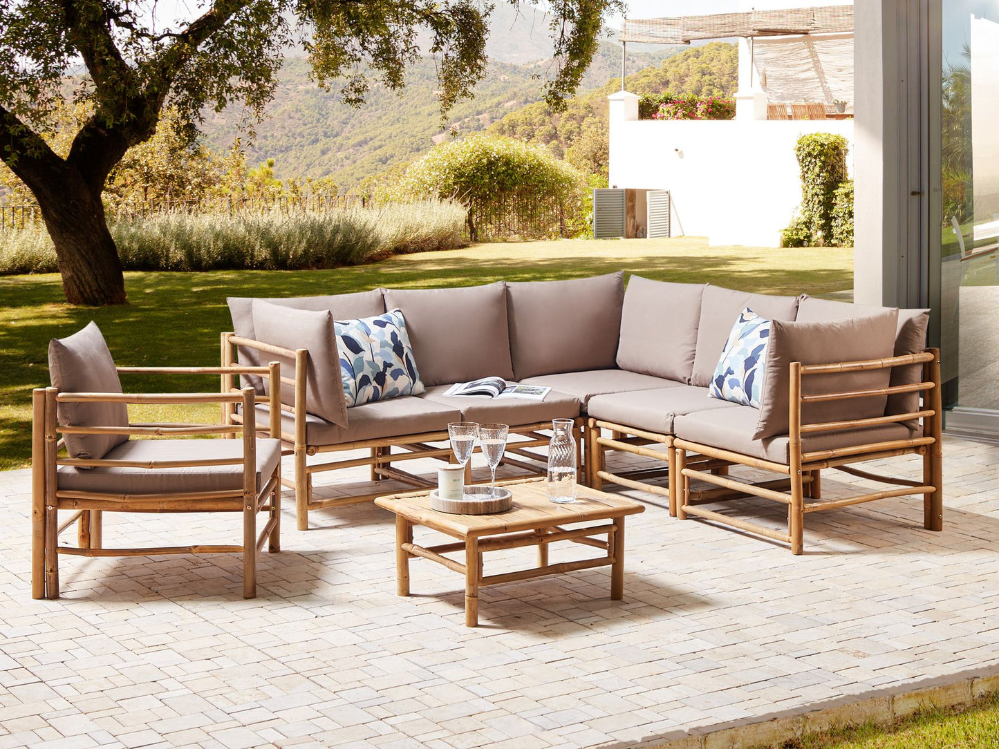 Garden Lounge Set with Table 6 Seater CERRETO Bamboo Wood Taupe