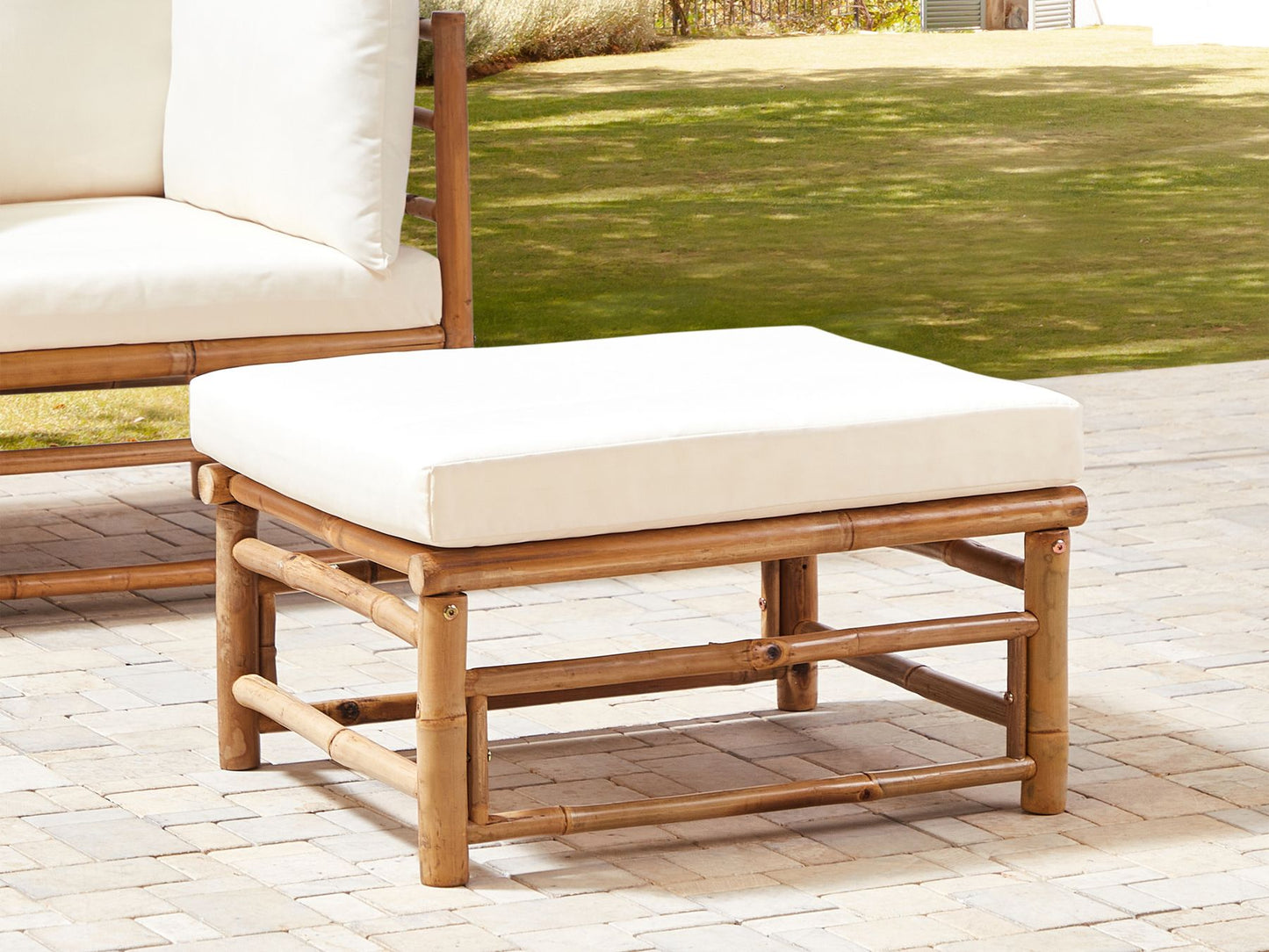 Garden Ottoman CERRETO Bamboo Wood Off-White