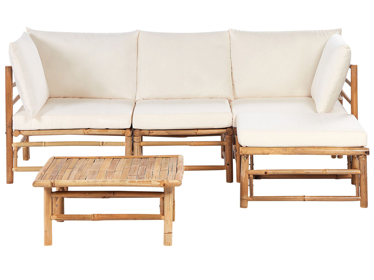 Garden Corner Sofa with Table 4 Seater CERRETO Left Hand Bamboo Wood Off-White