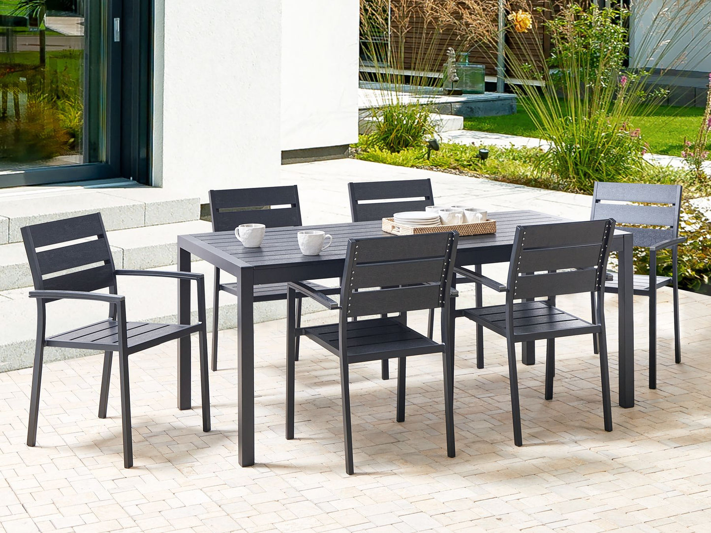 Garden Dining Set 6 Seater VERNIO Black