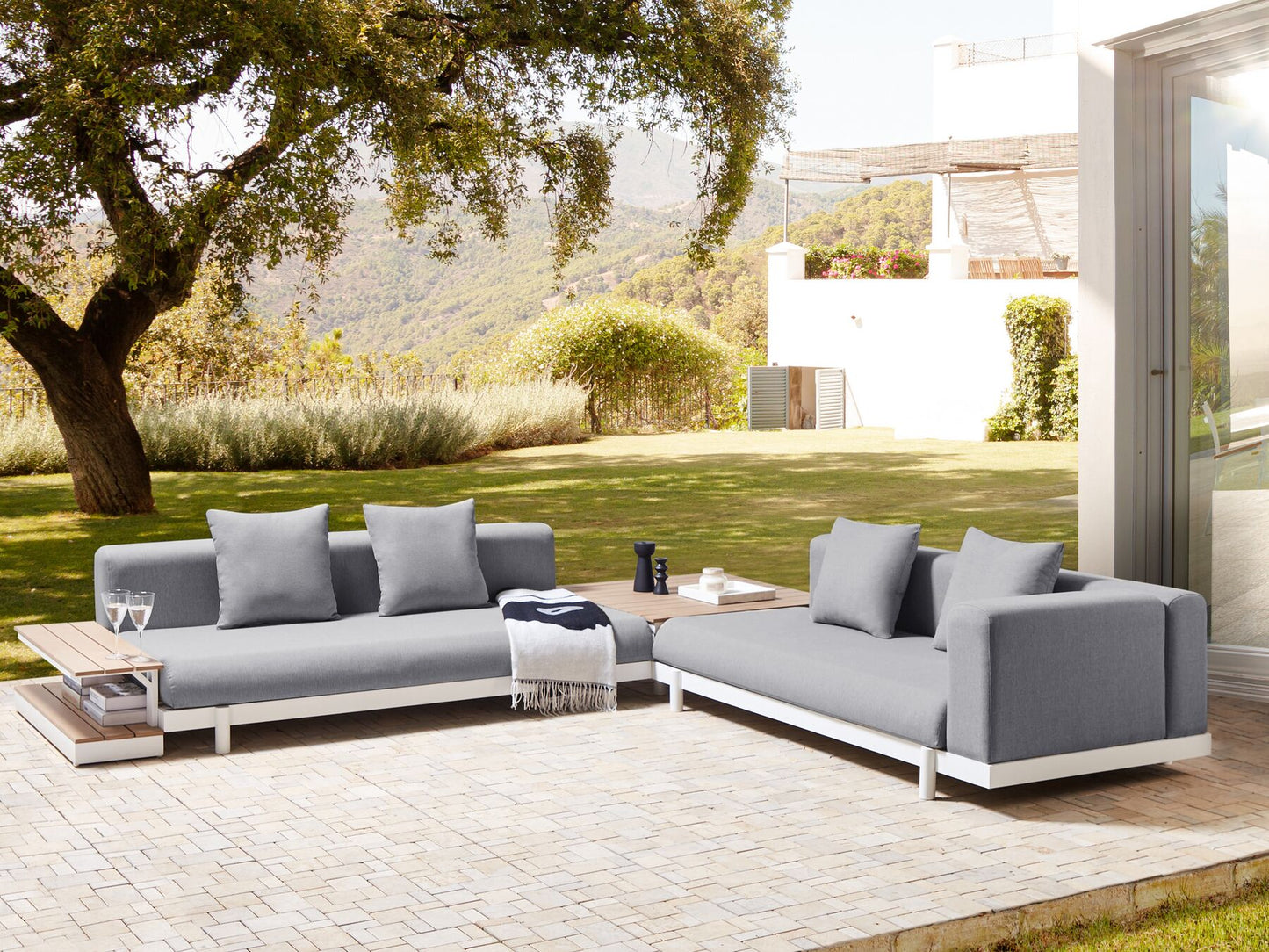 Garden Corner Sofa with Table 5 Seater MISSANELLO Grey