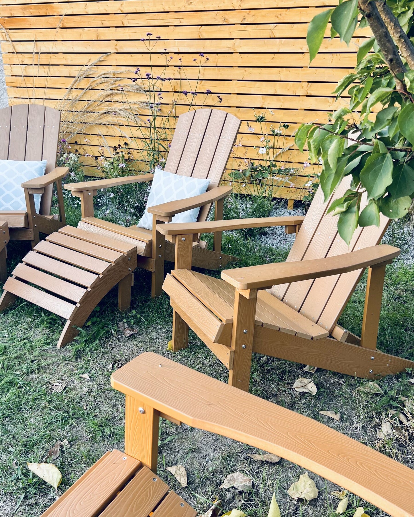 Garden Chair ADIRONDACK with Footstool Brown