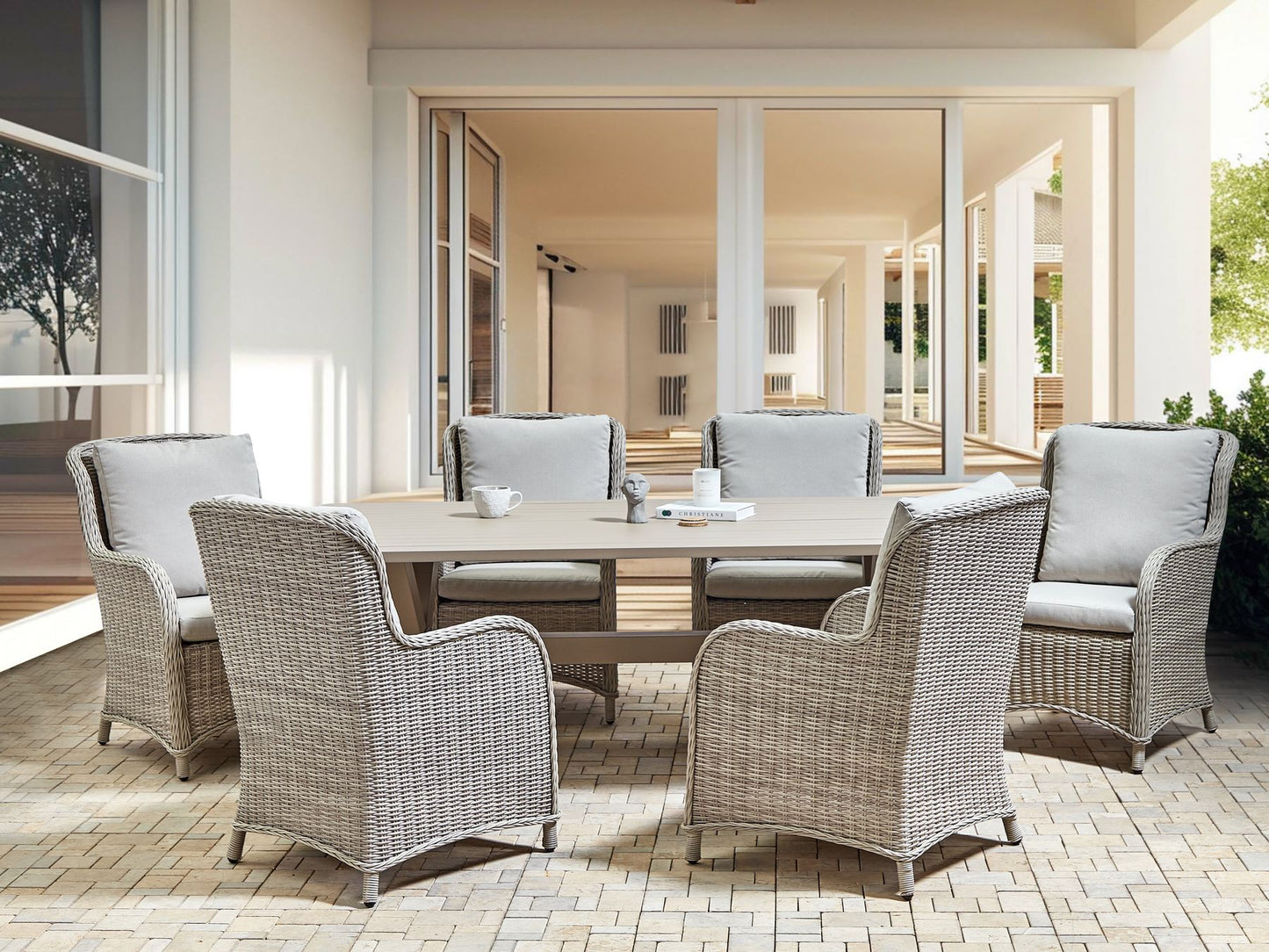 Garden Dining Set 6 Seater CASCAIS with Cushions PE Rattan Beige