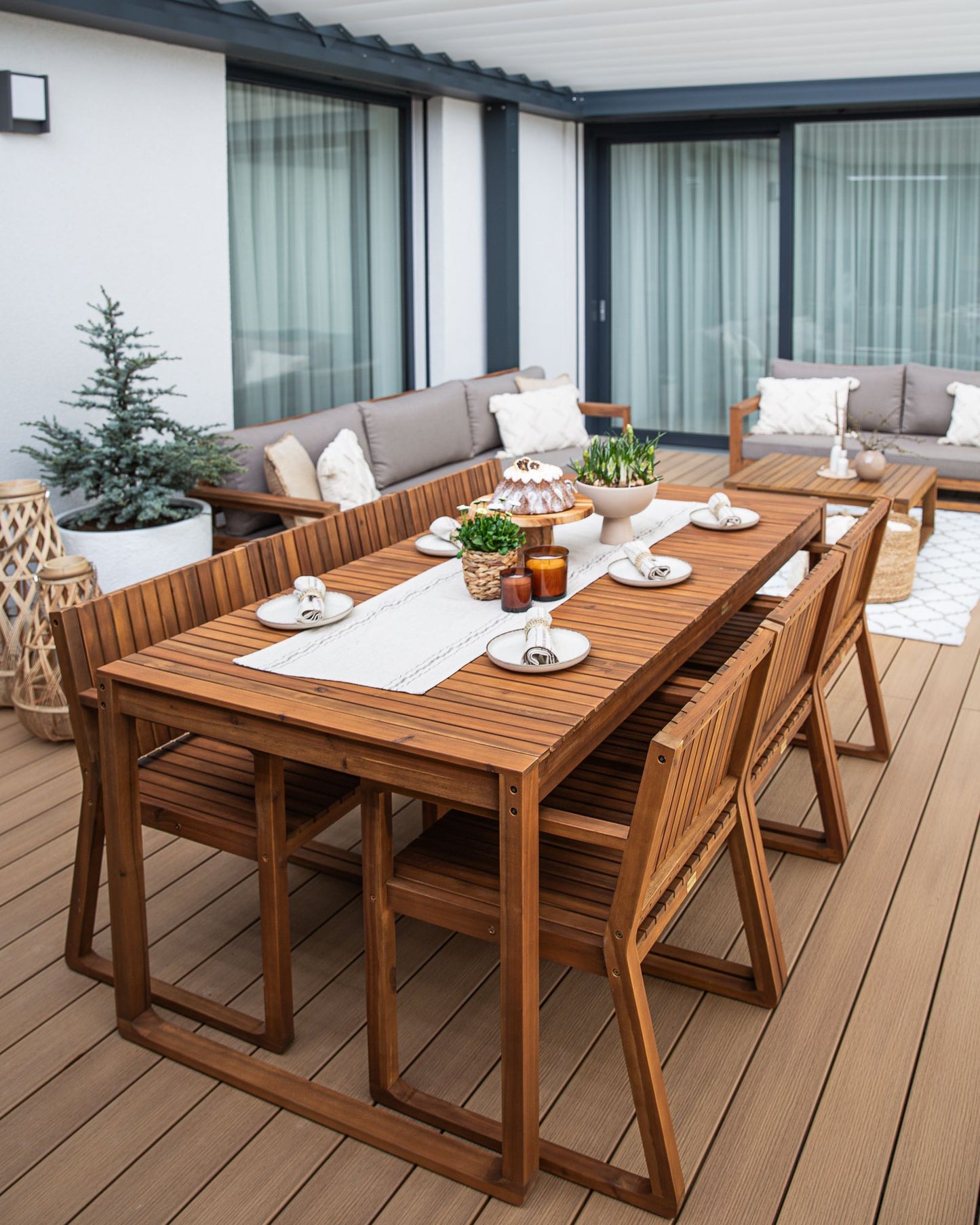Garden Dining Set with Trolley 8 Seater SASSARI Acacia Wood Brown