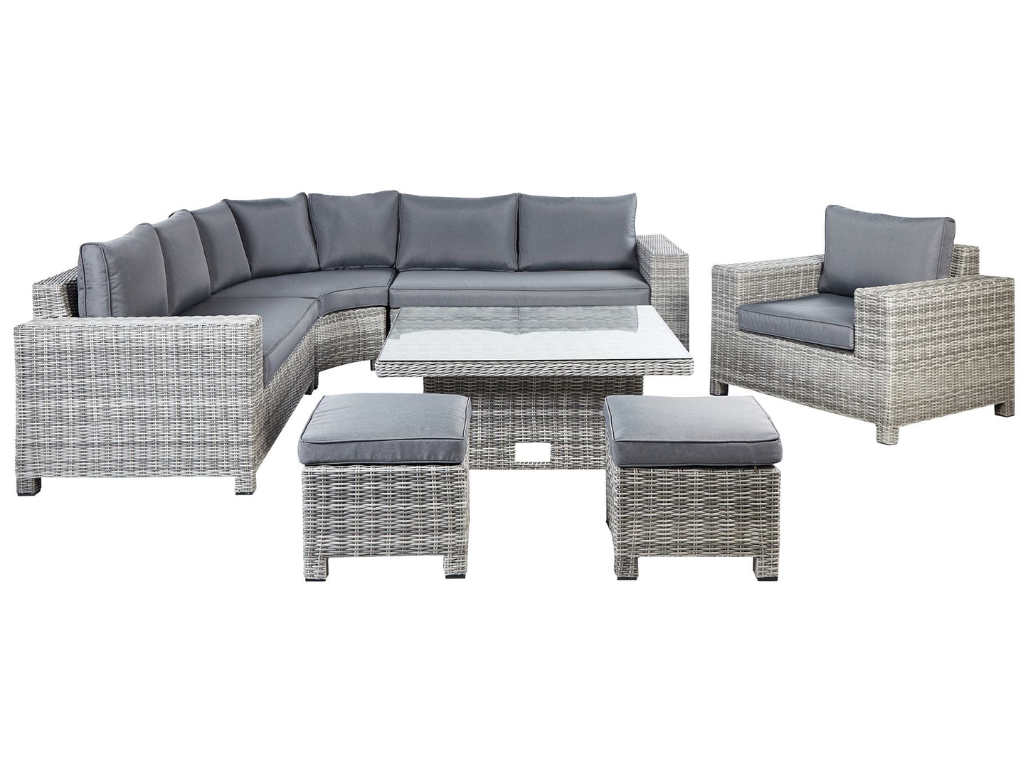 Garden Lounge Set with Table and Ottoman 9 Seater TEGLIO Modular PE Rattan Grey
