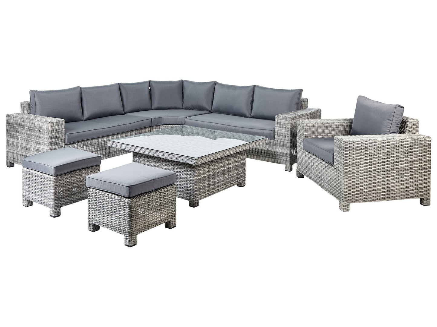 Garden Lounge Set with Table and Ottoman 9 Seater TEGLIO Modular PE Rattan Grey